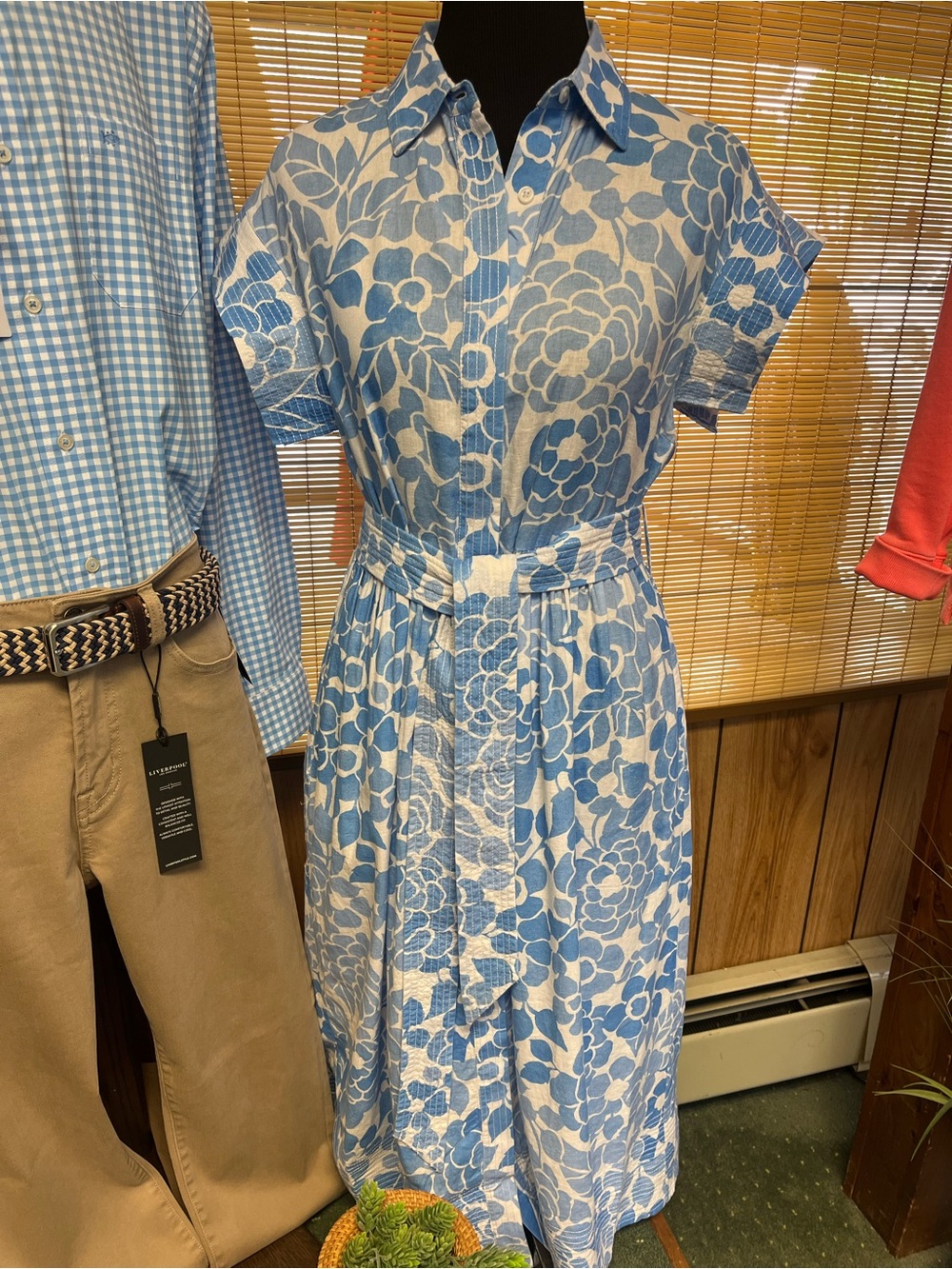 Southern Tide Blue and White Floral Midi Shirt Dress